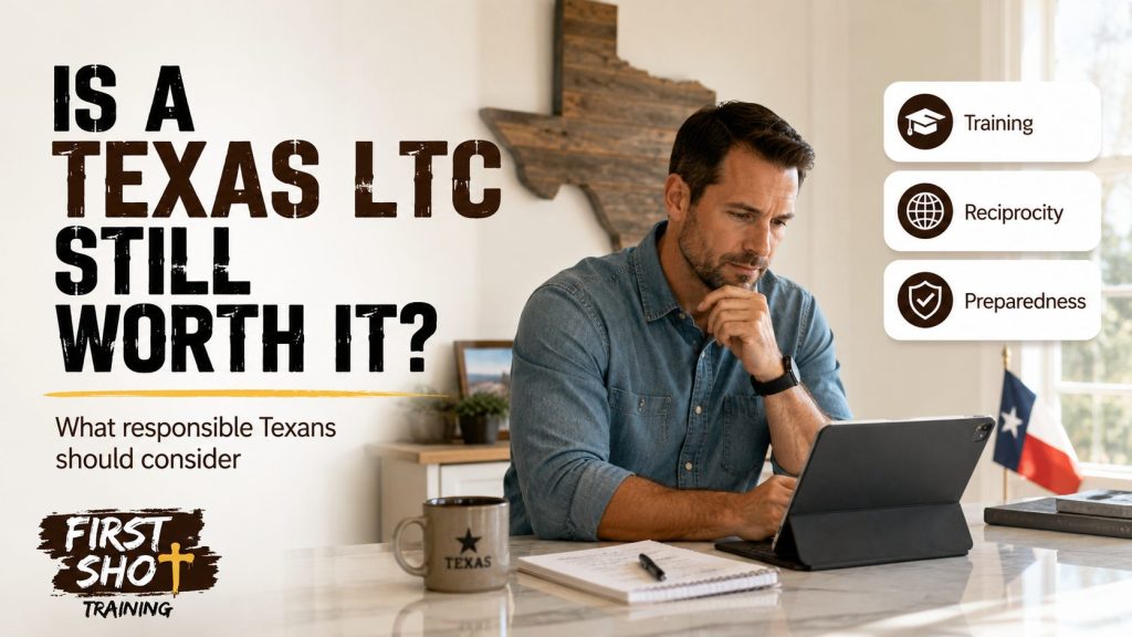Responsible Texas adult reviewing LTC education materials.