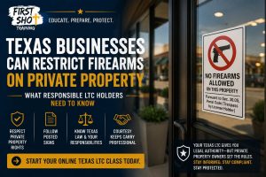 Responsible Texas adult reviewing can Texas businesses restrict firearms information on a laptop.