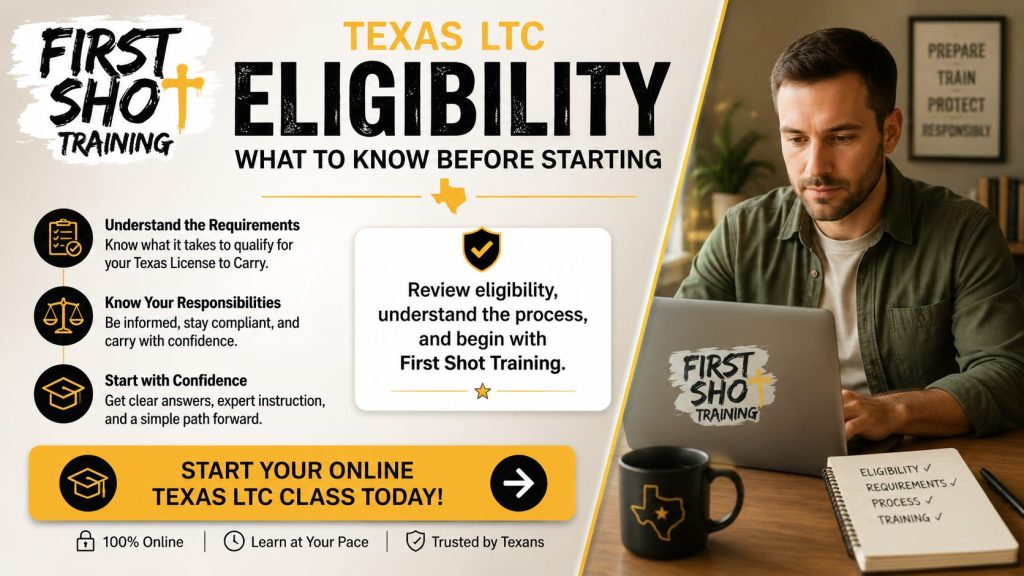 Responsible Texas LTC applicant preparing before starting online class.