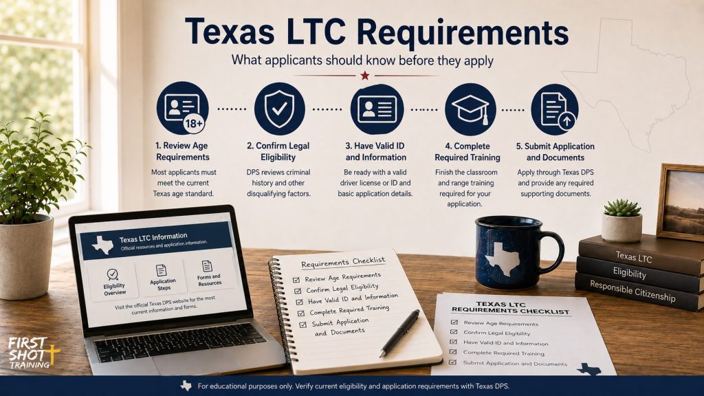 Texas LTC requirements checklist with training and application steps.